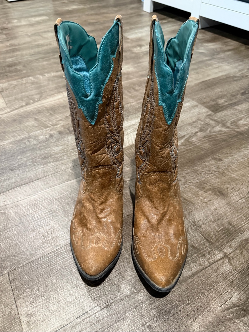 Coconuts by Matisse Brown Leather Cowboy Boots with Teal Interior